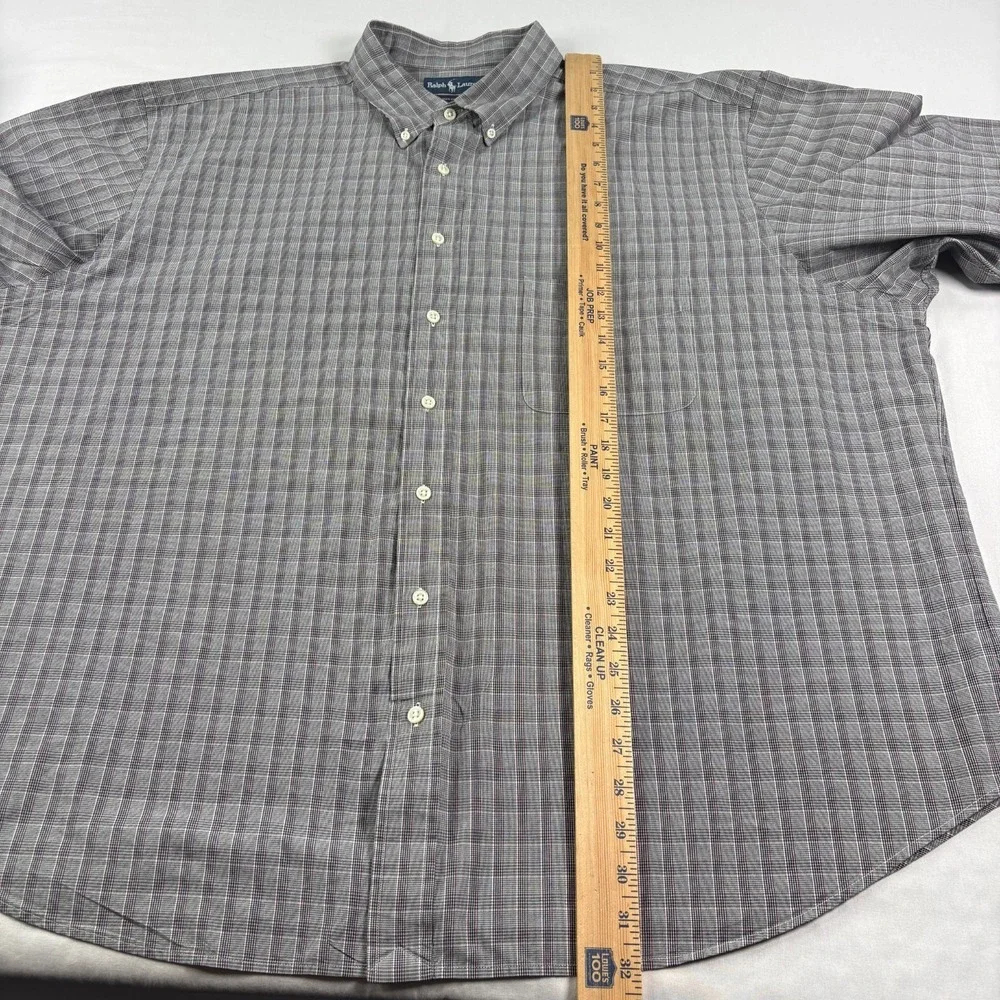 Polo Ralph Lauren Shirt Mens 3XB Big Gray Plaid Button Up‎ Long Sleeve